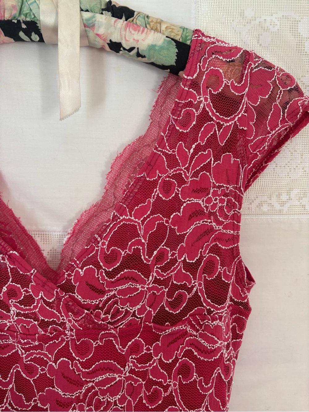 Y2K Pink Lace Textured Scallop Hem Coquette Femme Fairy Midi Dress Size S-M - Picture 5 of 16
